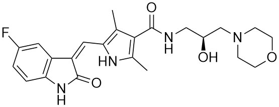 5-[(Z)-(5-Fluoro-2-oxo-1,2-dihydro-3H-indol-3-ylidene)methyl]-N-
[ 2-hydroxy-3-(4-morpholinyl)propyl]-2,4-dimethyl-1H-pyrrole-3-carb 